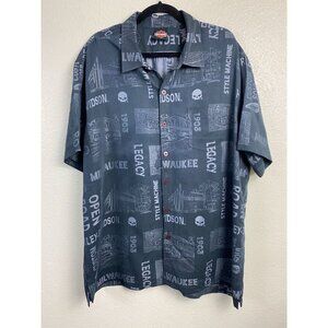Harley Davidson Tori Richard Milwaukee Skull Short Sleeve Button Shirt Men 2XL